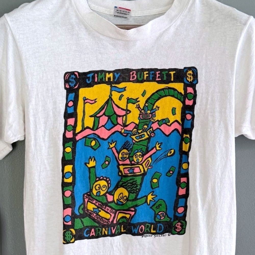 Vintage Jimmy Buffett Carnival World T Shirt Sz S Single Stitch USA 90s Band Tee